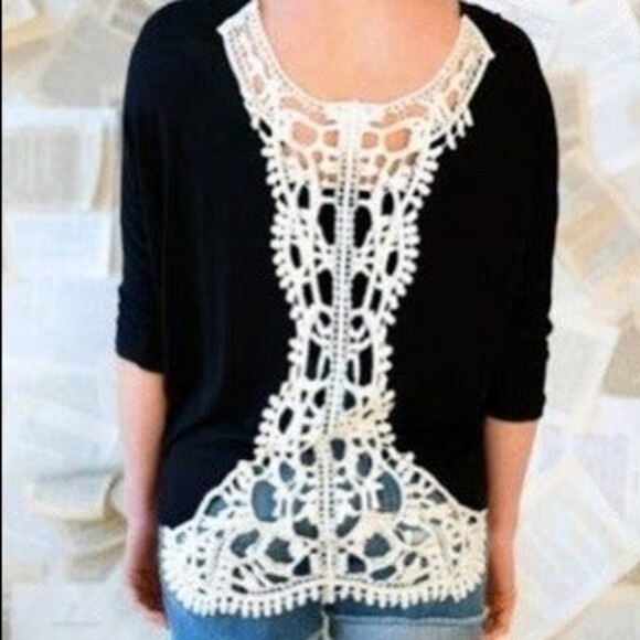 Tops - Boutique X-Large Lace Crochet Spine Back-Black-Sheer-Coverup-Swim-Reversible